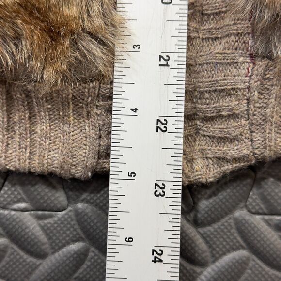 Green Tea Sweater Vest Womens 2XL Taupe Faux Fur Trim Lined Hooded Hand Pockets - Picture 8 of 9